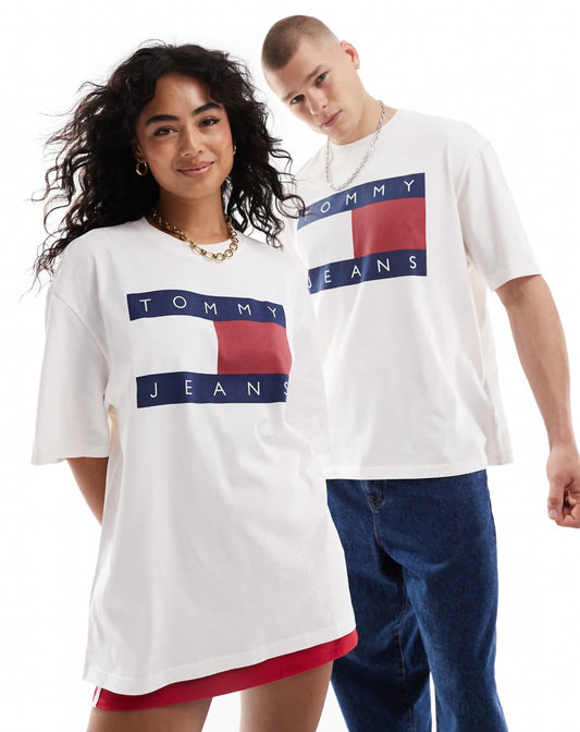 Tommy Jeans unisex large flag logo t-shirt in bright white