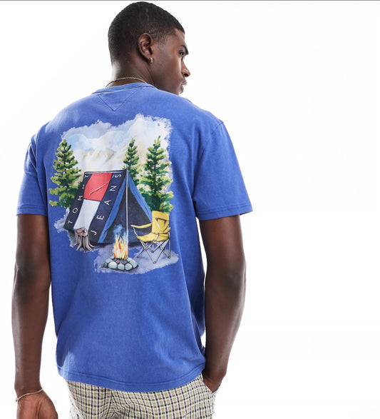 Tommy Jeans camping graphic back print t-shirt in blue