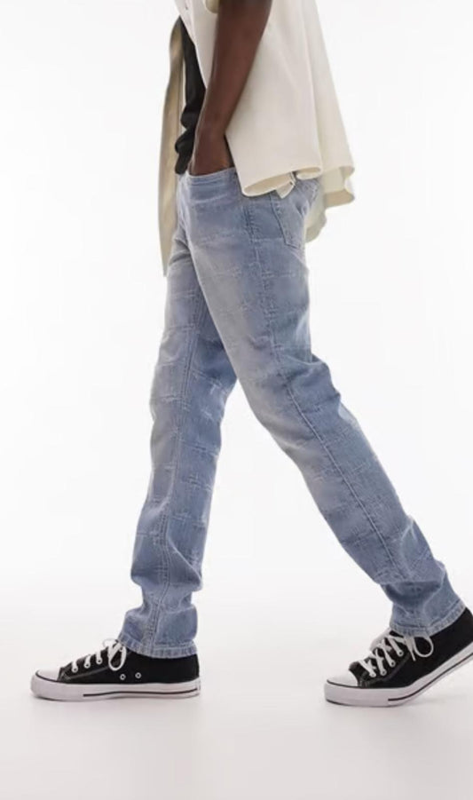 Topman rigid slim jeans cross distress in light wash-Blue
