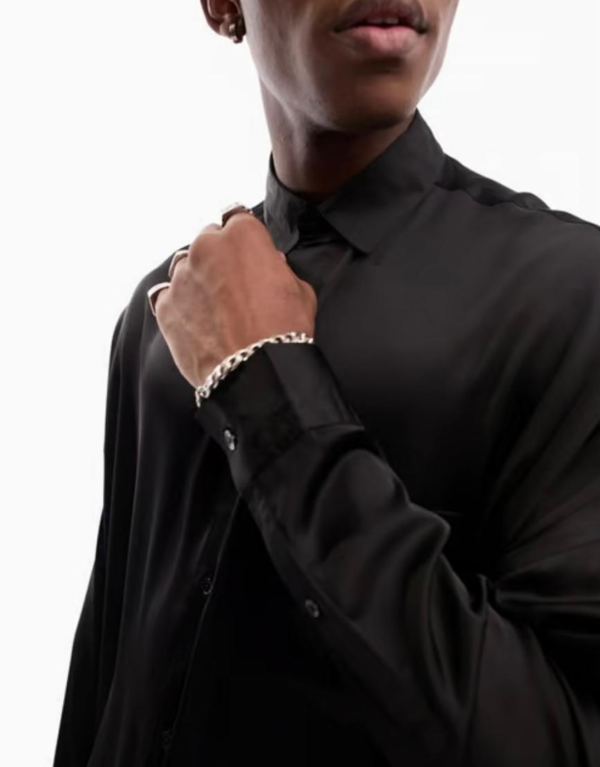 ASOS DESIGN oversized satin shirt in black