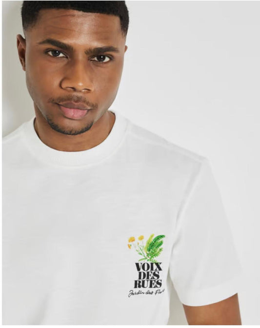 River Island Mens T-Shirt Ecru Regular Fit Graphic Floral