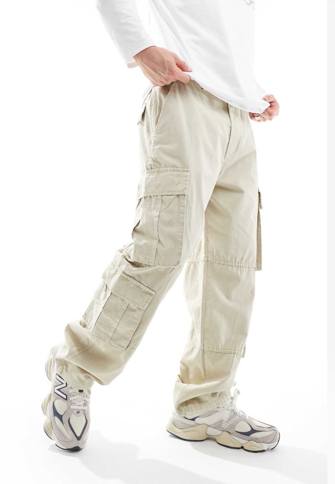 Pull&Bear multipocket wide leg cargo in ecru