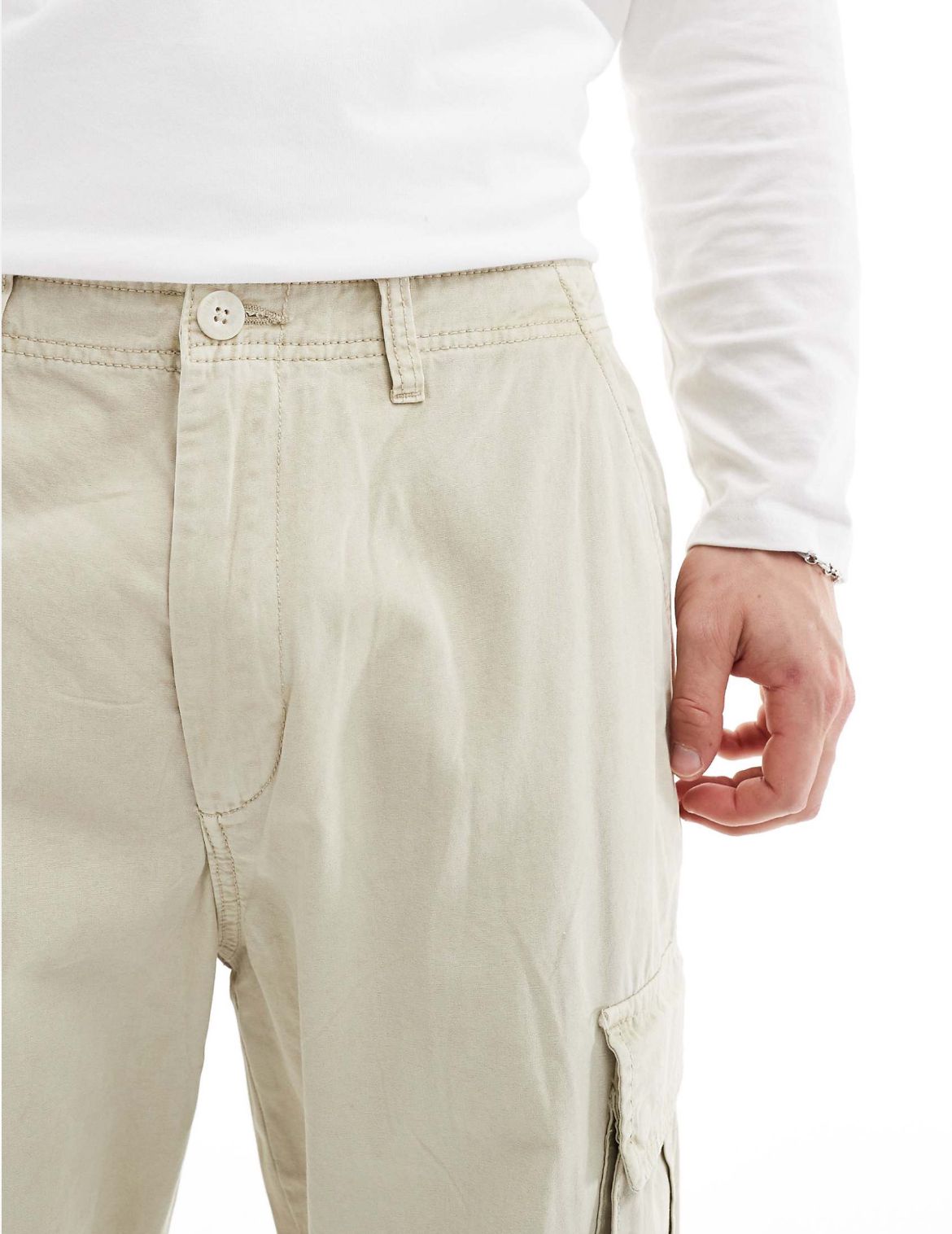 Pull&Bear multipocket wide leg cargo in ecru