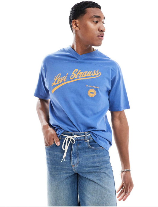 Levi's vneck atheltics script logo t-shirt in blue