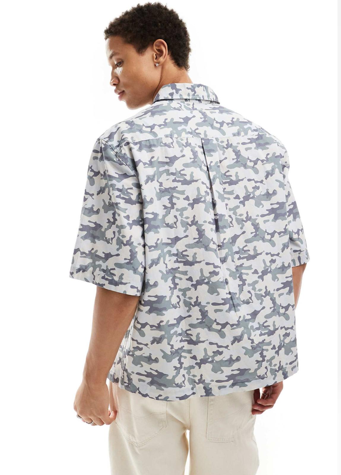 COLLUSION boxy skater shirt in washed blue camo print