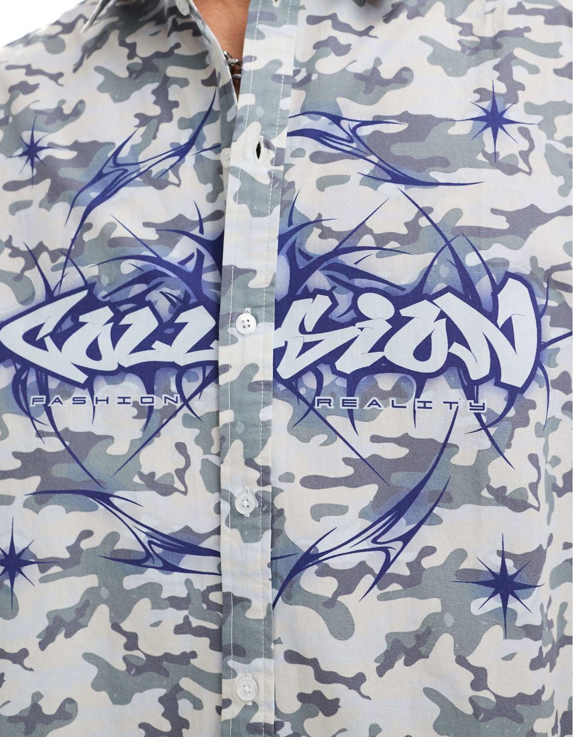 COLLUSION boxy skater shirt in washed blue camo print