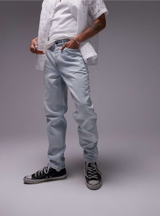 Topman taper jeans in bleach wash