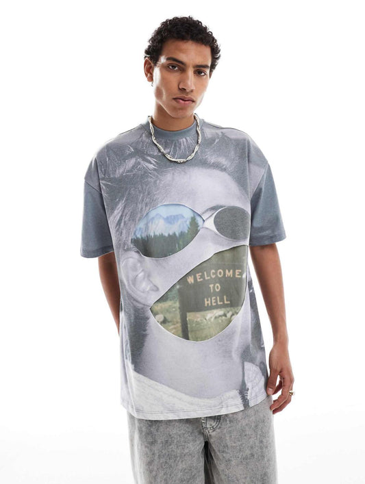 Basic Pleasure Mode blade all over graphic tshirt in grey