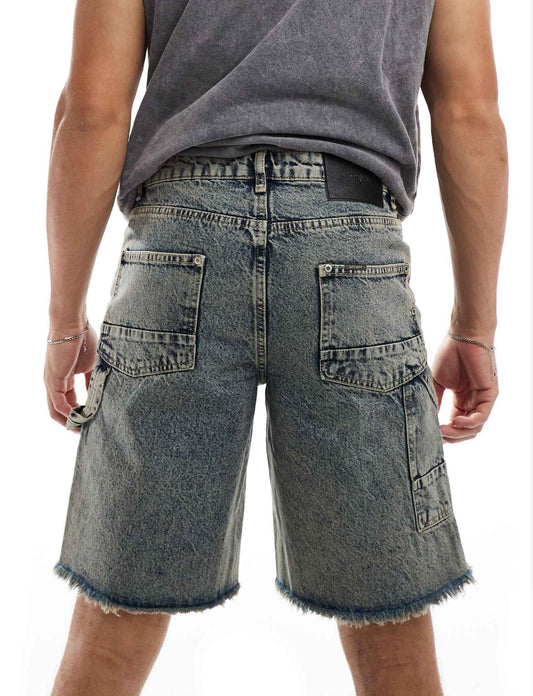 Sixth June worker denim shorts in mid blue