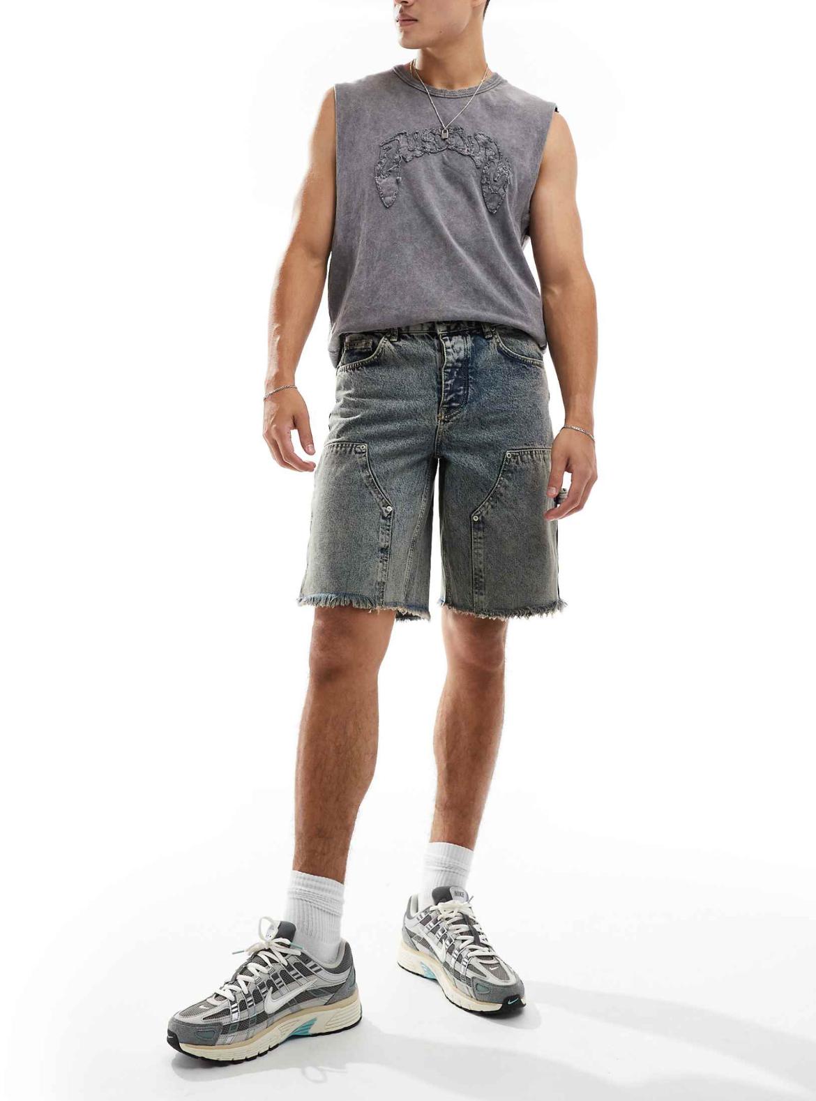 Sixth June worker denim shorts in mid blue