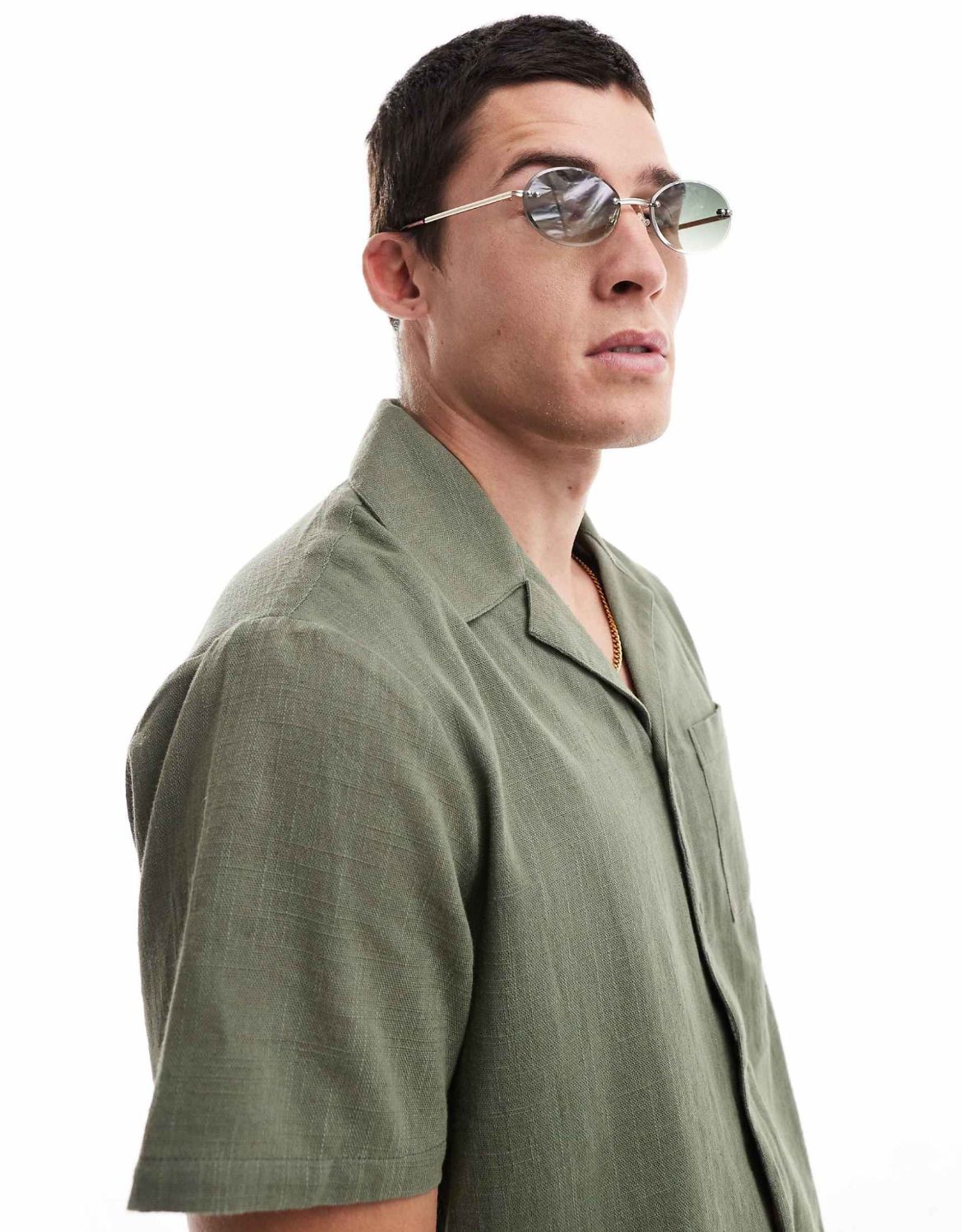 ASOS DESIGN rimless sunglasses with round lens in gold