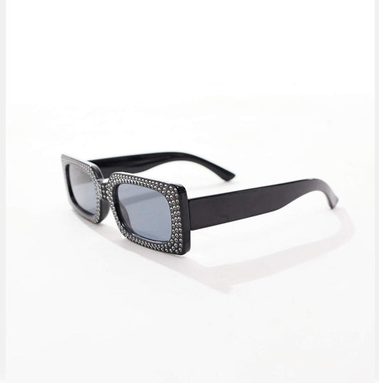 AJ Morgan embellished festival rectangle sunglasses in black - BLACK