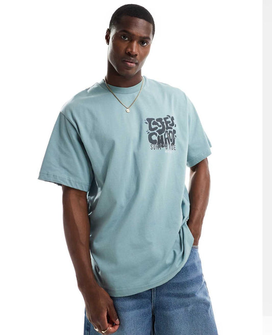 Pull&Bear waved printed t-shirt in blue