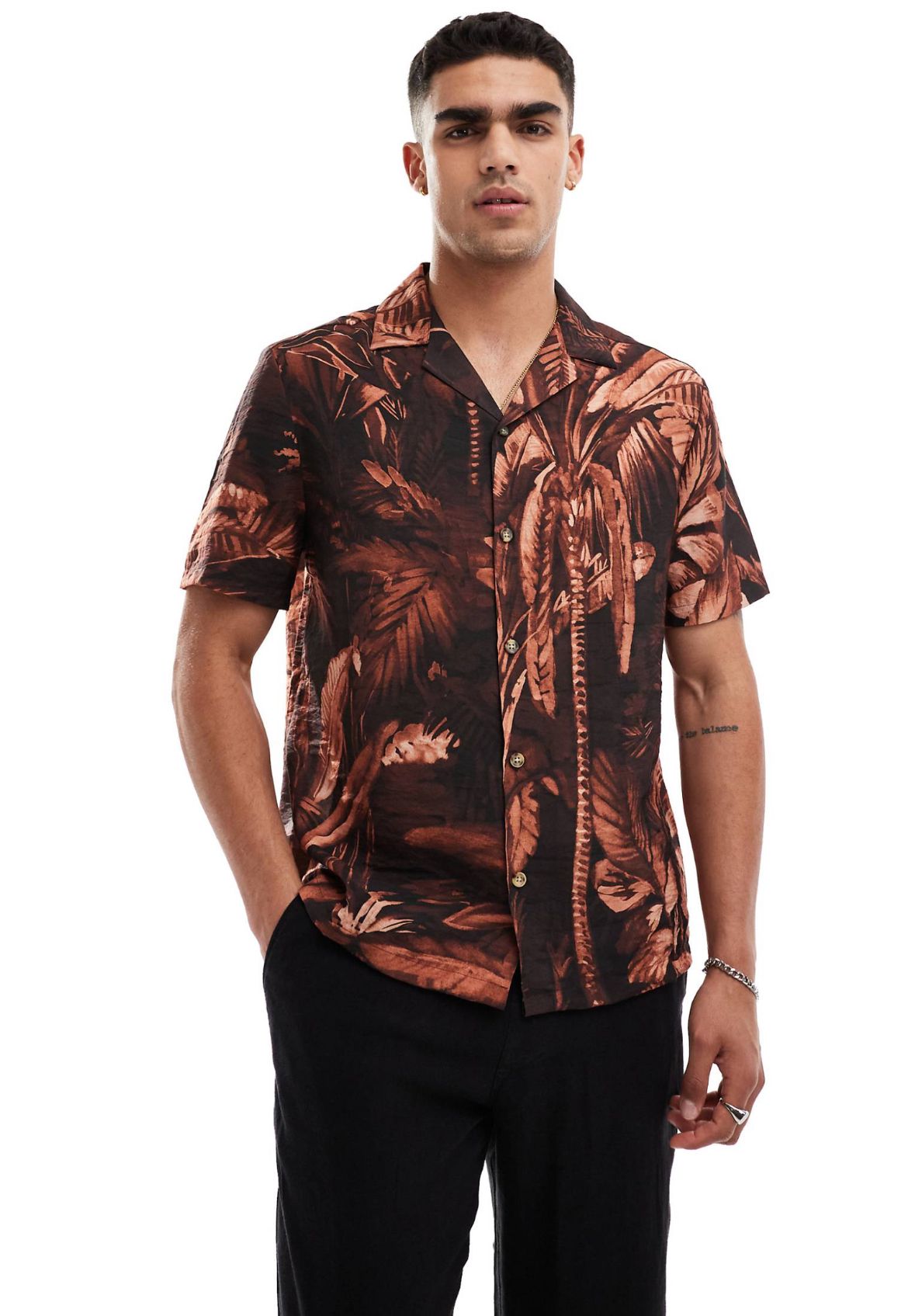 River Island short sleeve shirt in palm print