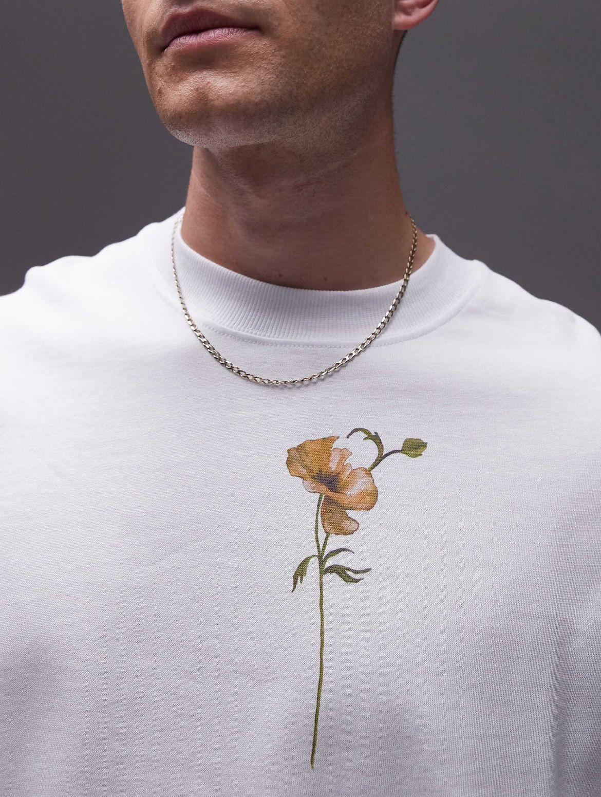 Topman premium extreme oversized fit t-shirt with yellow poppies front and back print in white
