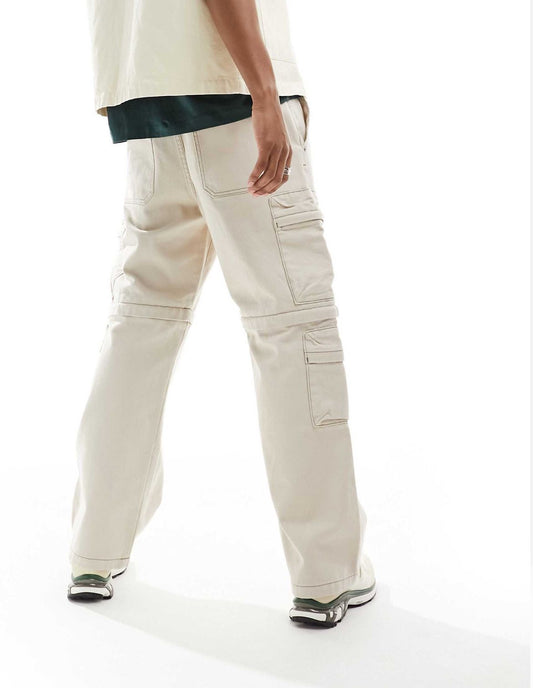 PacSun straight leg multipocket cargo trousers in light beige