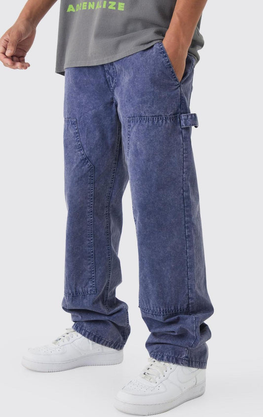 Boohooman Fixed Waist Relaxed Oil Wash Carpenter Trousers