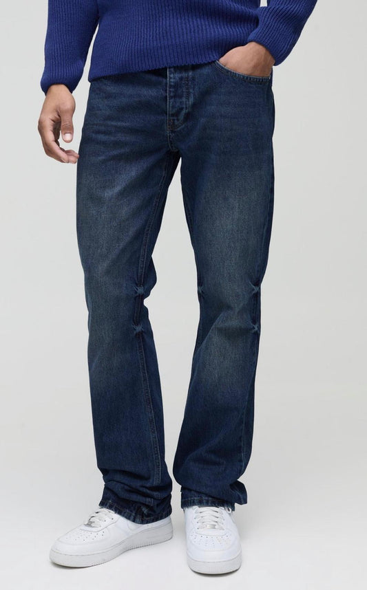 boohooman Slim Flared Stacked Washed Jeans