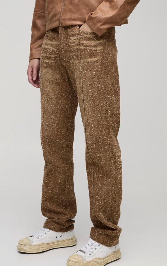 Boohooman Straight Leg Textured Dirty Wash Jeans With Pintuck