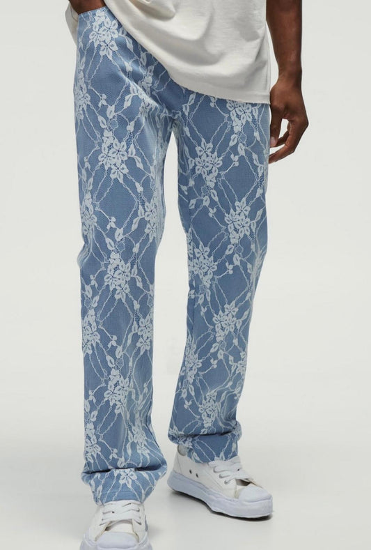 Boohooman Straight Leg Lace Rigid Jeans