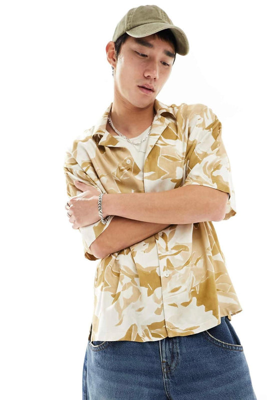 Viggo vitrail printed short sleeve shirt in beige multi