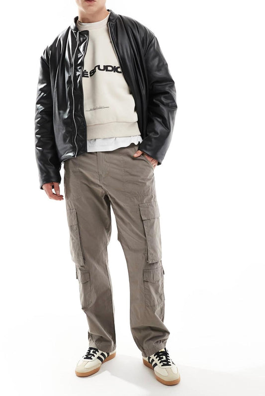 Brave Soul loose fit multi pocket cargo trousers in taupe
