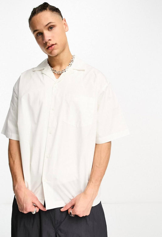 COLLUSION boxy revere short sleeve shirt in white