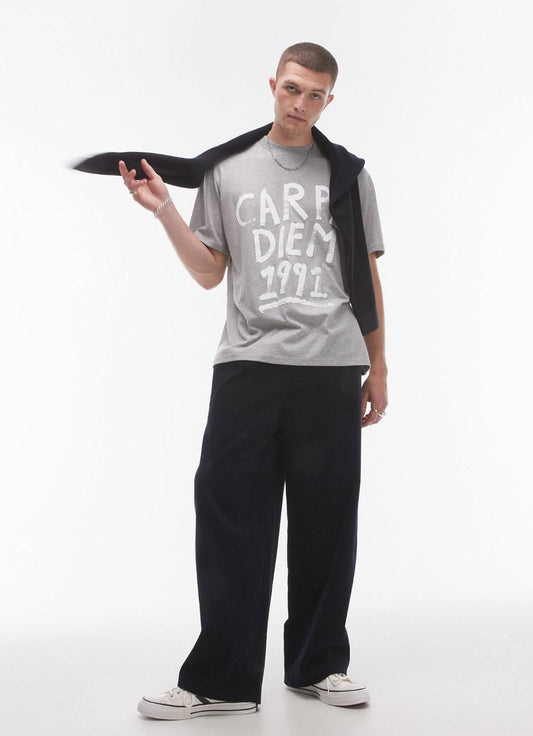 Topman oversized fit t-shirt with Carpe Diem print in grey marl