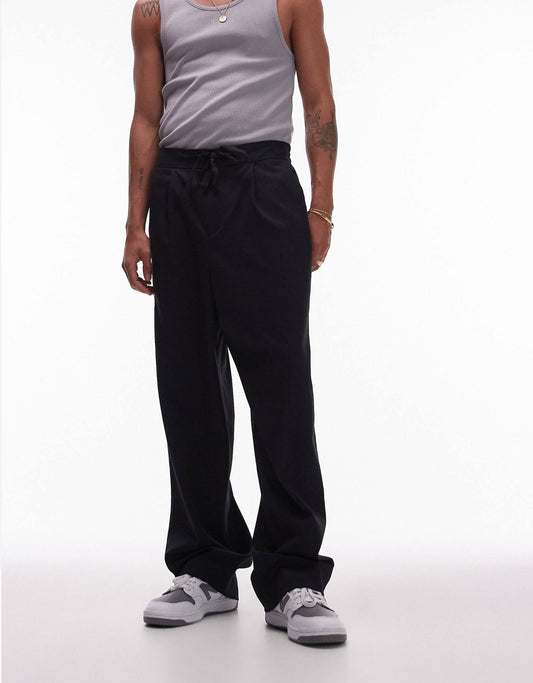 Topman wide leg with elasticated tie waist jogger in navy