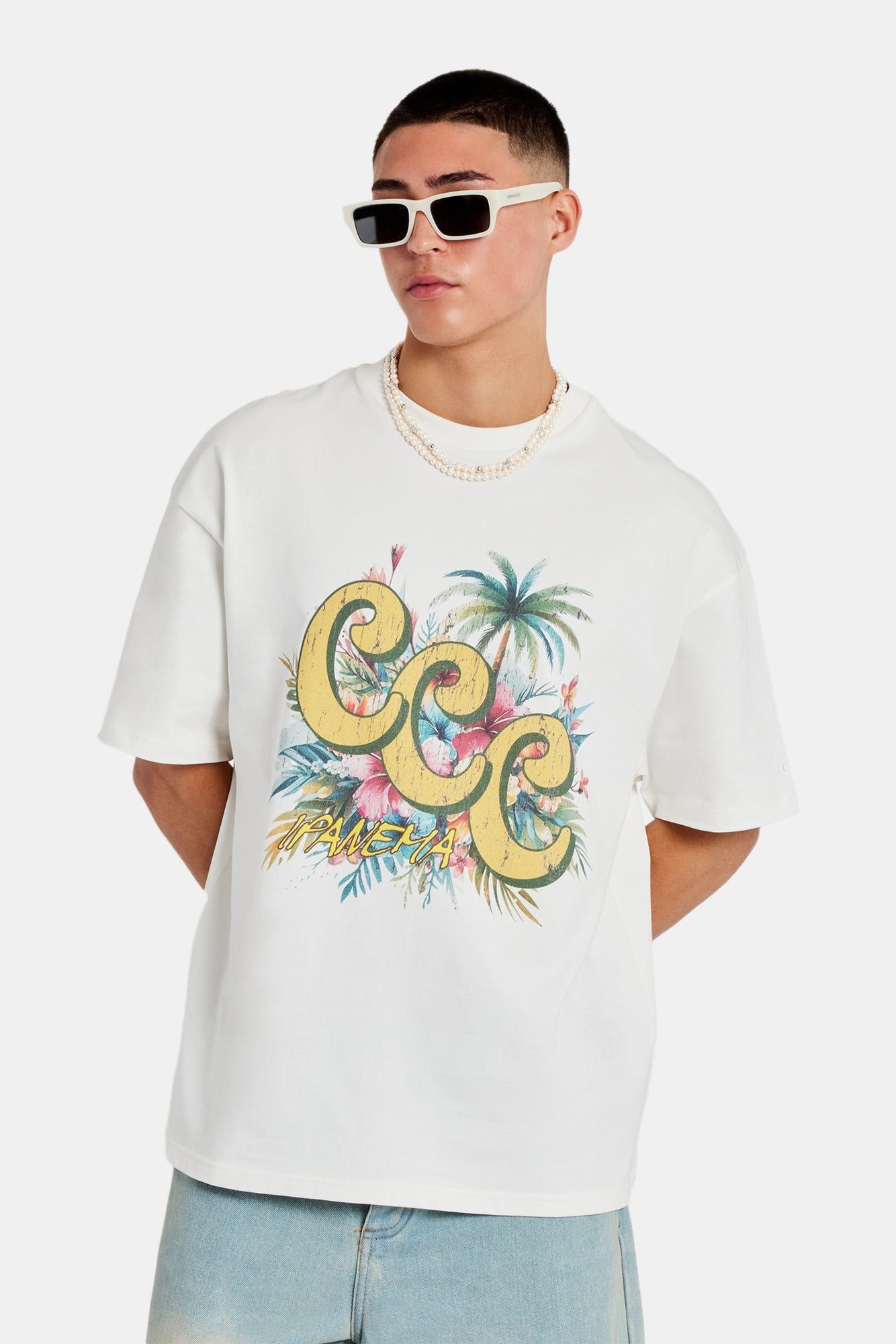 Cernucci C Repeat Palm Graphic Oversized T-Shirt - Off White