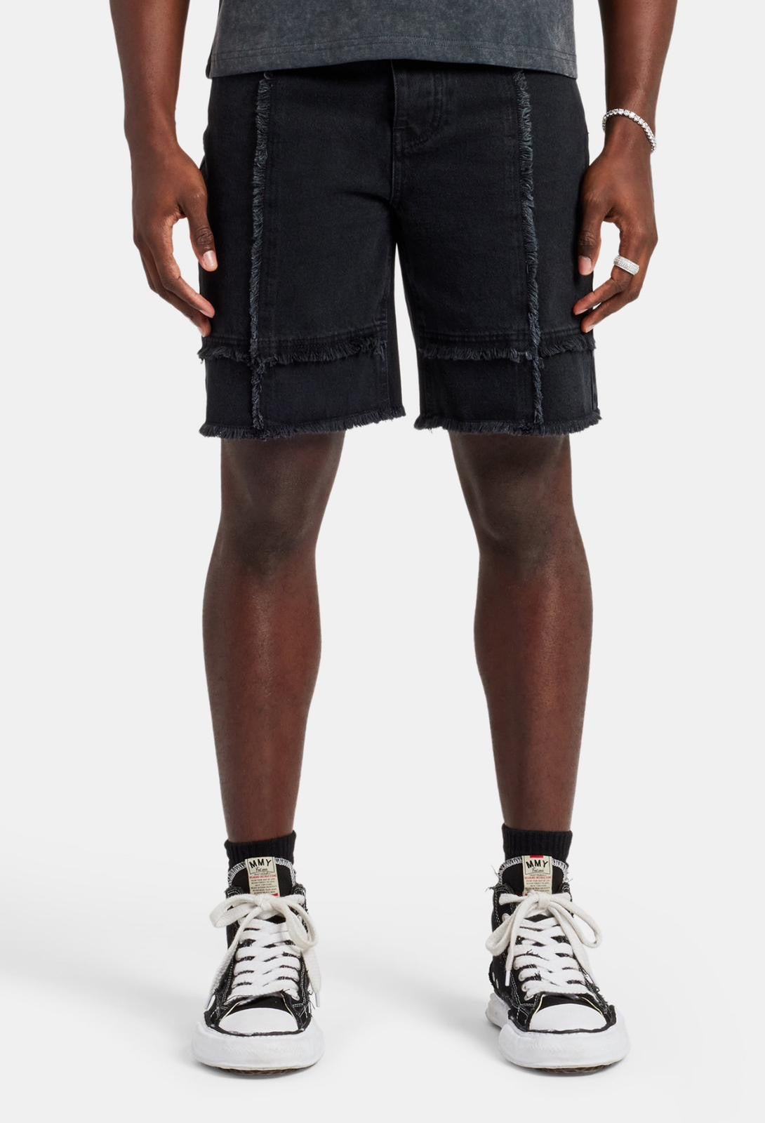 Cernucci Raw Edge Denim Short - Washed Black