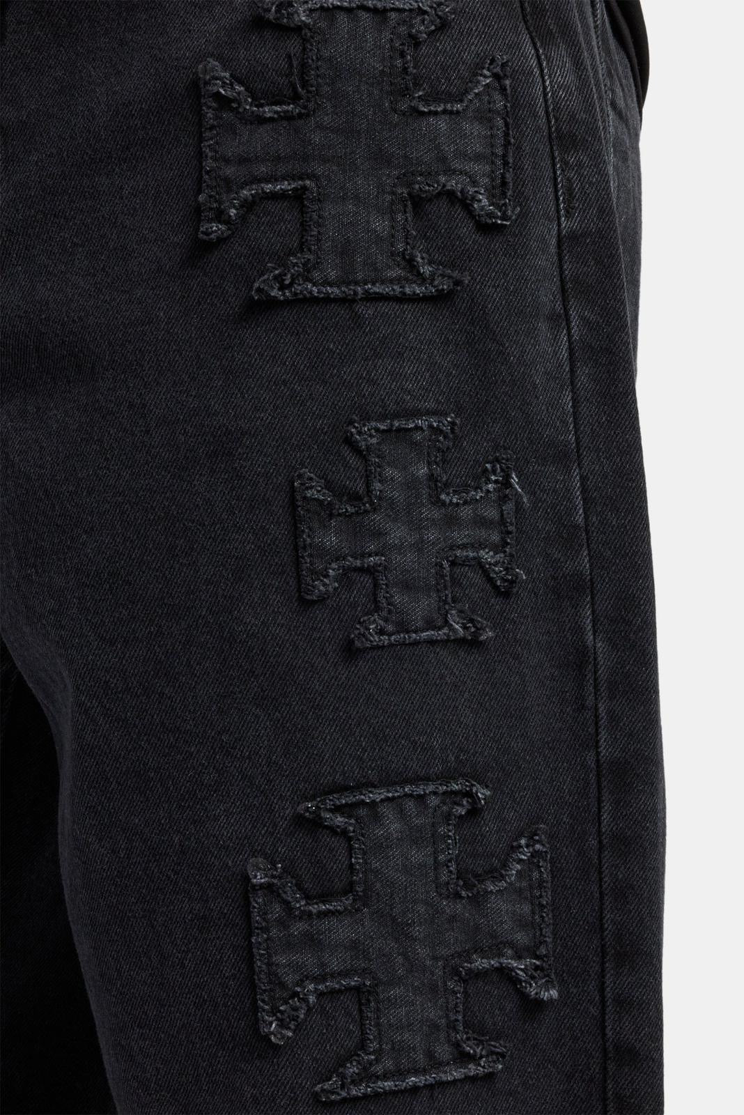 Cernucci Raw Edge Applique Motif Jean - Washed Black